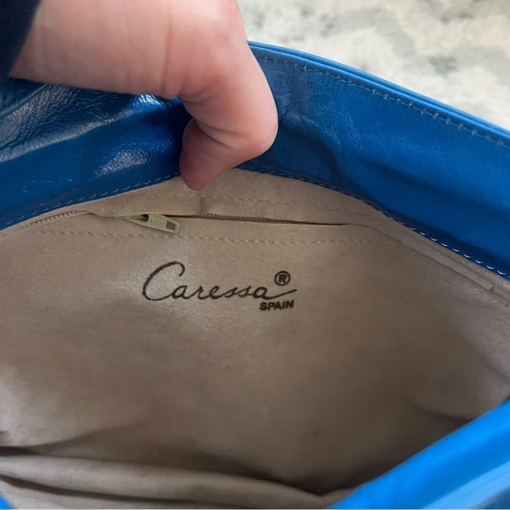 Vintage Caressa Spain Blue Leather Crossbody Bag - Picture 11 of 15